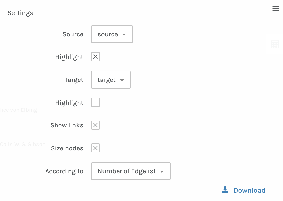 Settings for the graph feature